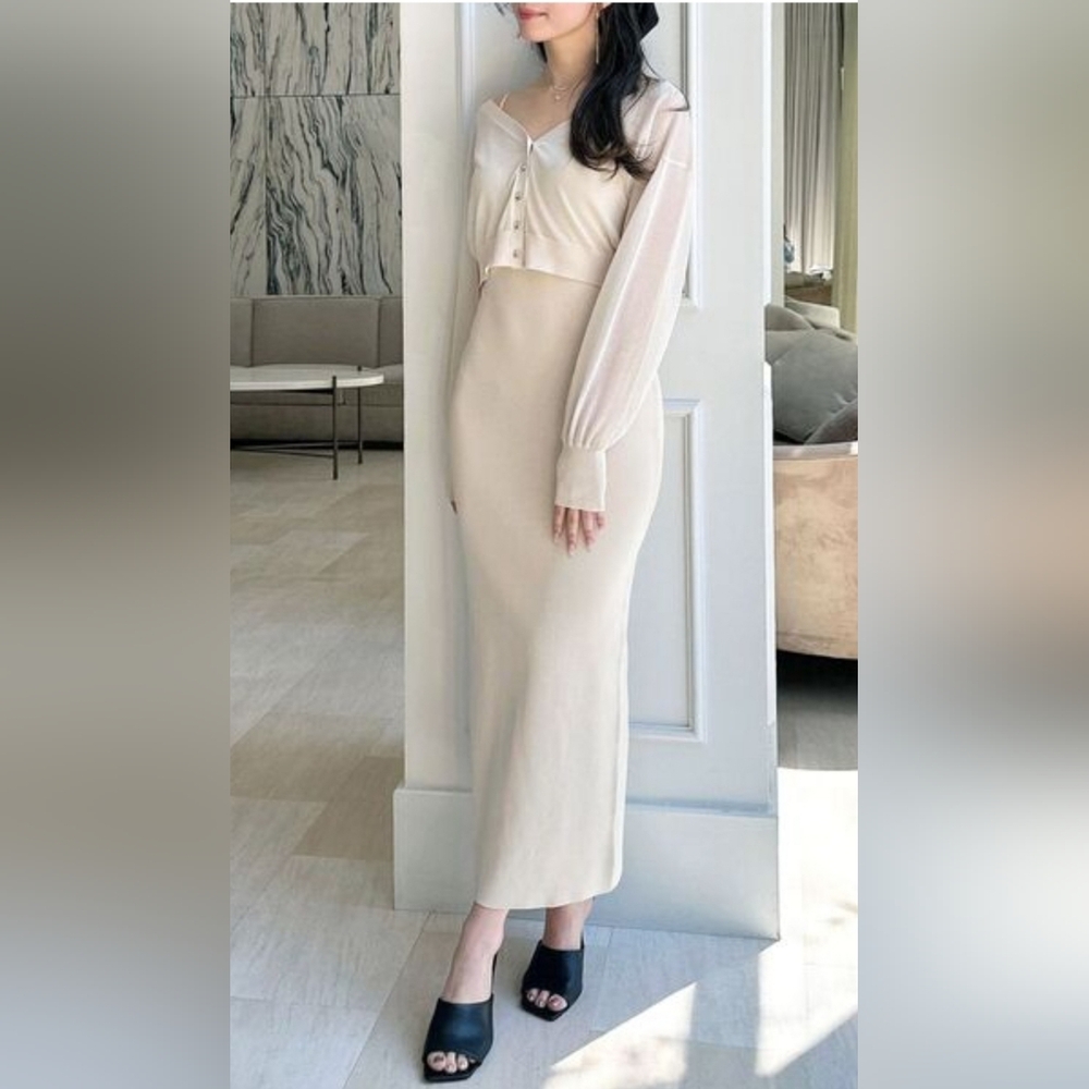 ReSexxy Cream Maxi Two set Dress with cardigan